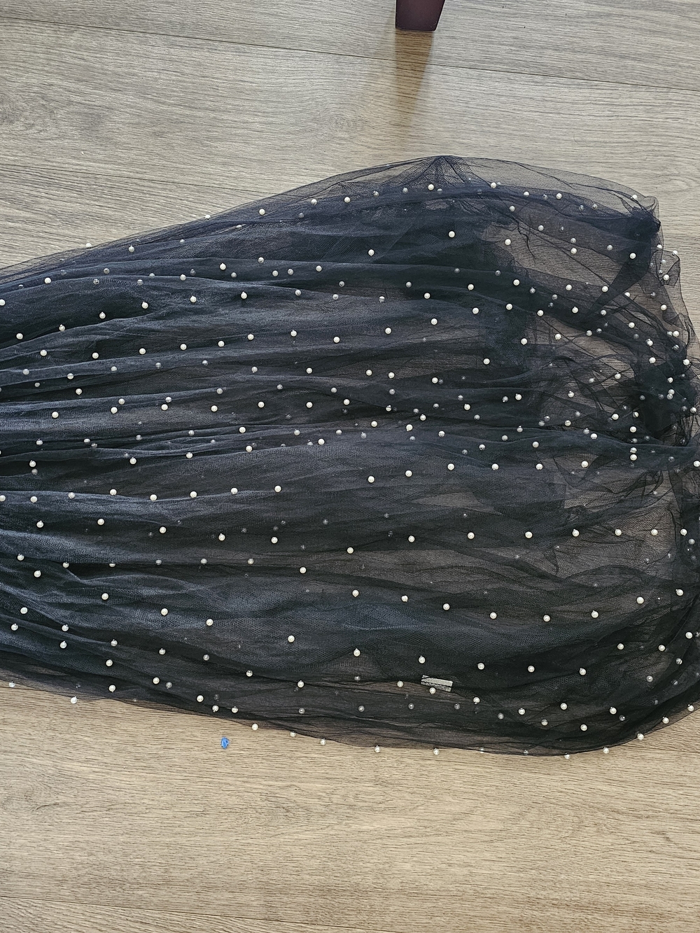 Hot & Delicious Black Tulle Midi Skirt with Pearl Embellishments - Picture 2 of 2